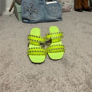 Neon Yellow Rhinestone Sandals